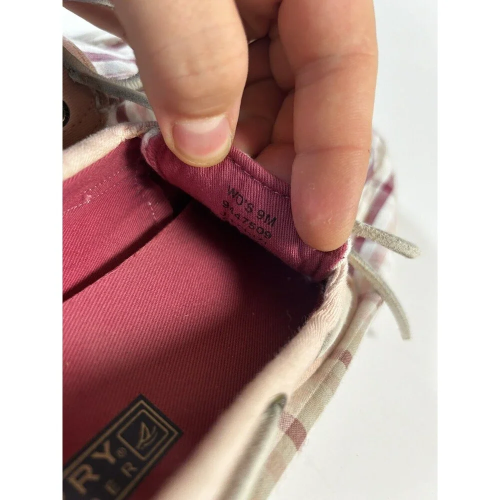 Sperry Topsider Pink Plaid Sneakers Boat Shoes Women’s 9 *flaw